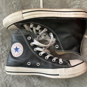 Black leather high top converse